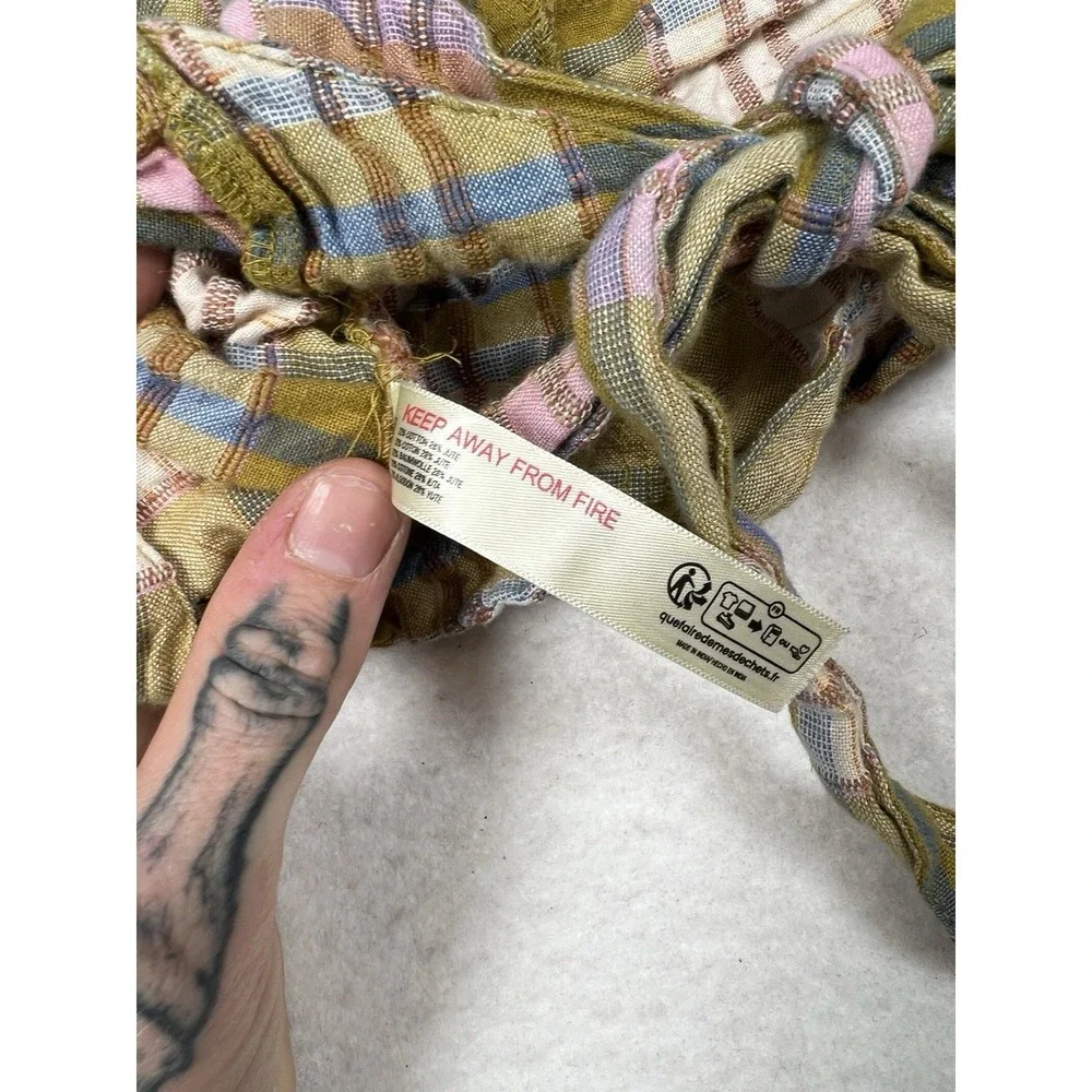 Free People Whitley Top L Women Casual Plaid Strapless Ruffle Blouse‎